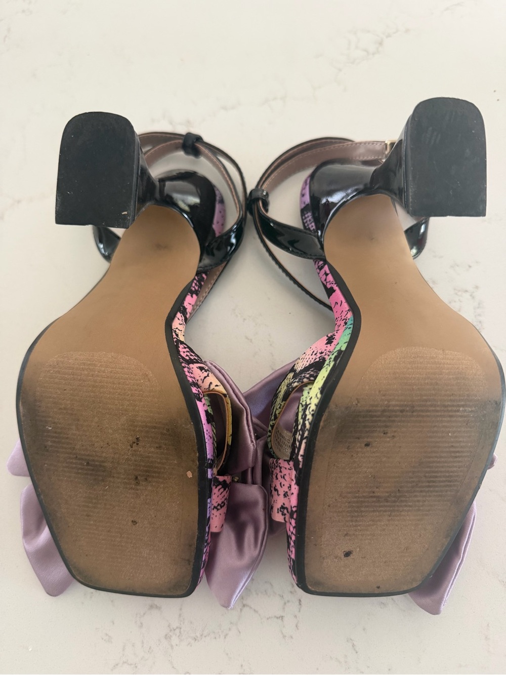 Betsey Johnson Embellished Bow Block Heel Sandals | Pink Multi | Size 7M - Picture 5 of 7